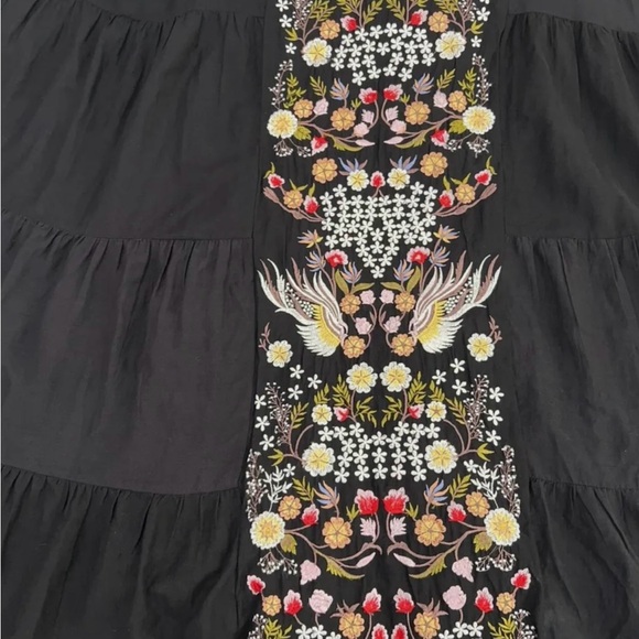 Anthropologie Samant Chauhan Jacaranda Dress 4P Black Embroidered Maxi - Picture 5 of 8